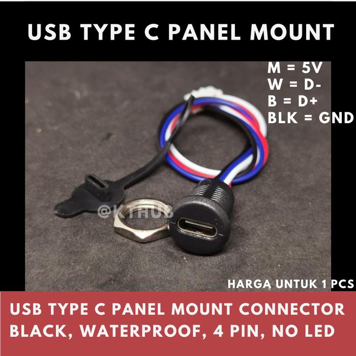 Gambar Connector Konektor Port USB Type C Panel Mount 2P 4P 5P female waterproof cap drat 12mm jack kabel cable - Hitam 4P dari KTHUB undefined Tokopedia