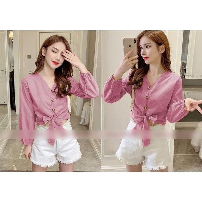 Gambar Baju Blouse Korea Lengan Panjang Atasan Wanita Cewek Casual Kekinian - Model B Dusty dari 8FA Store undefined Tokopedia