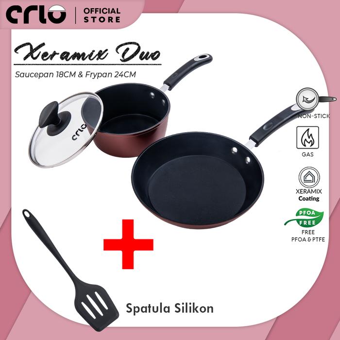 Gambar Panci Keramik Set Penggorengan Anti Lengket CRIO XERAMIX DUO SET - X Duo + Spatula dari Crio_NEW undefined Tokopedia