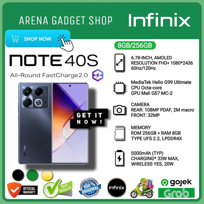 Gambar Infinix Note 40s NFC Curve Display Ram 8/256Gb New Garansi Infinix 8+8/256 - Hitam dari ArenaGadgetShop undefined Tokopedia
