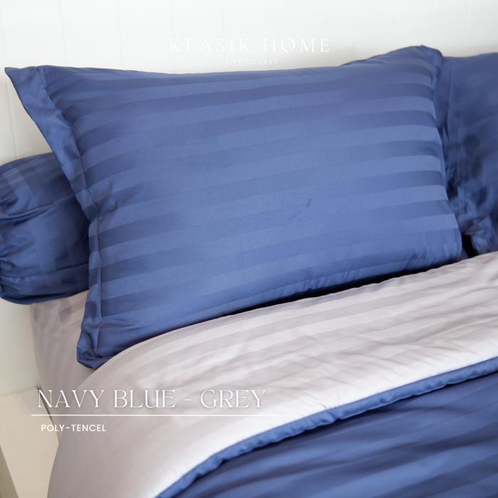 Gambar Hotel Line ( Bedcover Set - Tencel Poly ) - Navy Grey Line, 180 x 200 x 40 dari Klasik.home undefined Tokopedia