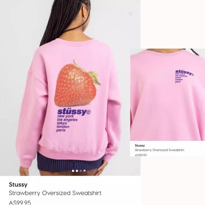 Gambar Stussy - Strawberry Oversized Crewneck Sweatshirt (Pigment Pink) BNWOT dari Silver General Store undefined Tokopedia
