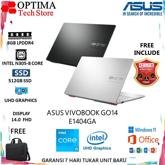 Gambar Asus Vivobook GO 14 E1404GA Inte I3 N305 8Core 8GB 512GB W11+OHS 14.0 FHD - Unit Only, 8GB 256SSD dari Optima Tech undefined Tokopedia