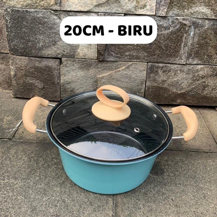 Gambar AVEN Panci Sup Enamel + Tutup Kaca 18cm 20cm 22cm 24cm Tebal / Kuali Masak Pelunak Daging Sayur Serbaguna / High Quality Soup Pot Susu - 20CM - BIRU dari Aven Indonesia undefined Tokopedia