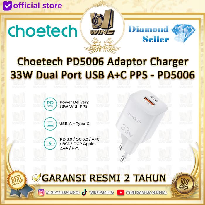 Gambar Choetech PD5006 Adaptor Charger 33W Dual Port USB A+C PPS - PD5006 - Putih dari WINS OFFICIAL STORE undefined Tokopedia