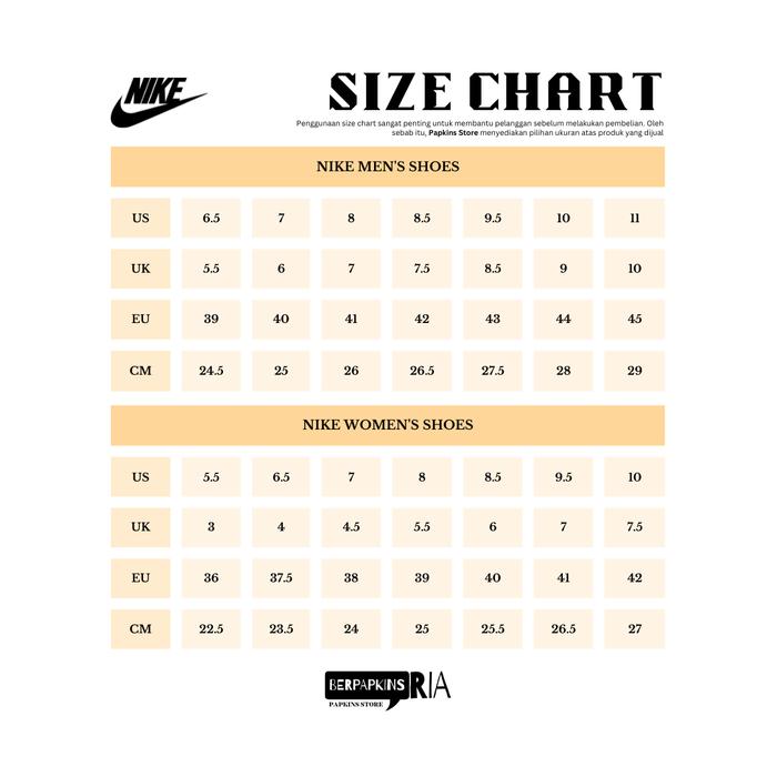 ukuran nike cm
