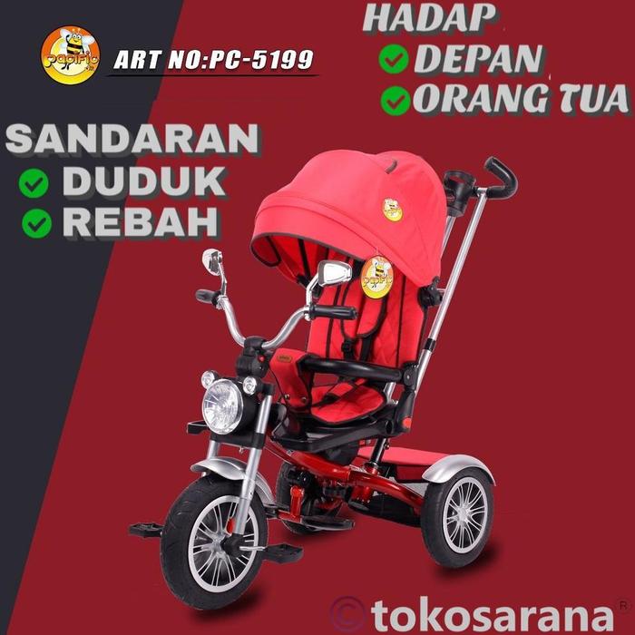 Gambar Sepeda Roda Tiga Pacific 5199 Stroll & Trike Headlight Music Ban EVA 3 Posisi Duduk Rebah-1 Rebah-2 - Red dari CV Jaya Sentosa_ undefined Tokopedia