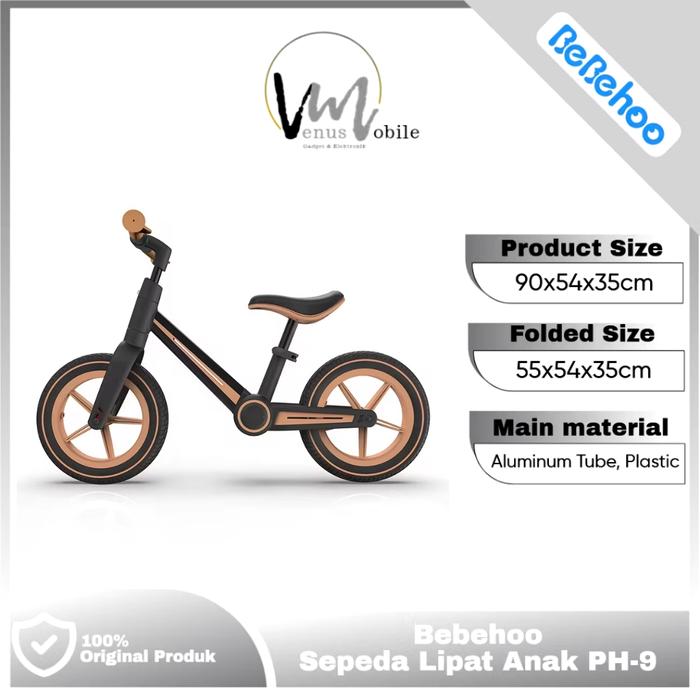 Gambar Bebehoo PH-9 Sepeda Keseimbangan Anak Bisa Dilipat Dengan Garansi 1 Tahun & Ban Flat-Free 12" Original Outdoor Roda - PH9 Balance Bike Push Bike For kids - Brown dari Venus Mobile undefined Tokopedia