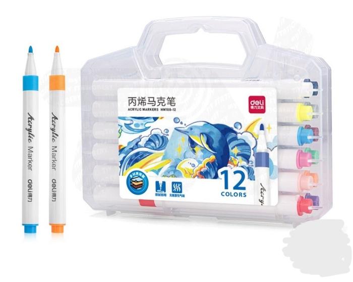 Gambar Spidol Akrilik DELI Acrylic Marker 12 Warna / 24 warna Spidol Kain Kayu Kaca Tahan AIr - 12 warna dari PROMAXSTORE undefined Tokopedia