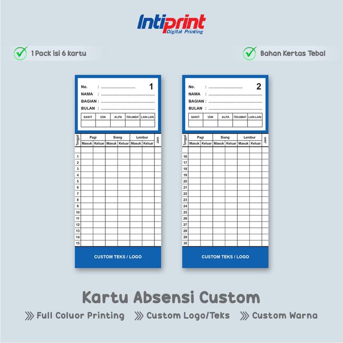 Gambar Kartu Absensi Custom / Attendance Card / Cetak Kartu Absen Full Warna Bahan Tebal Isi 6 Kartu Absen - Template, 1 Sisi dari Inti Print undefined Tokopedia