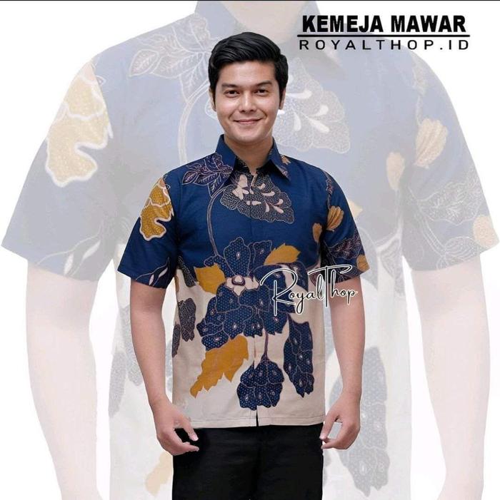 Gambar Baju couple batik pria dan wanita terbaru pasangan suami istri motif mawar - H mawar biru, M dari Batik Lisa undefined Tokopedia