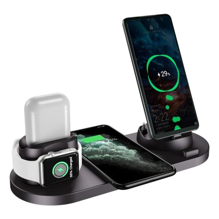Gambar 10W Wireless Charging Charger Dock 6 in 1 Fast apple watch iphone 4 hp - 6 in 1, Hitam dari GT Group undefined Tokopedia