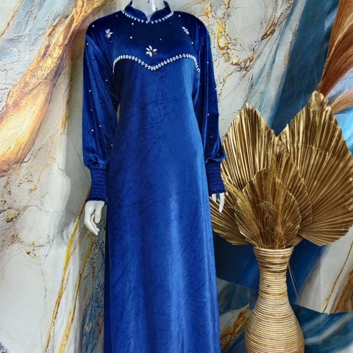Gambar Gamis Payung Bludru payet - Navy, XXL dari Rashi collection. undefined Tokopedia