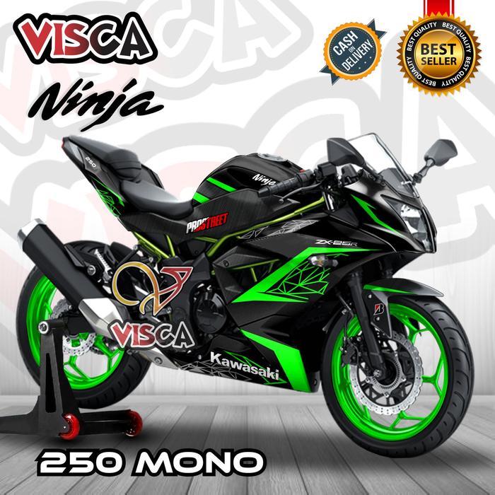Gambar Decal Ninja 250 Mono / Stiker Ninja 250 RR Mono Full Body Variasi Desain Line Carbon - Hijau, Glossy dari Visca Stiker undefined Tokopedia