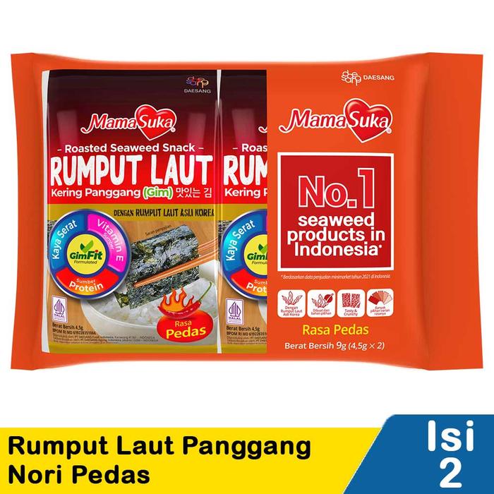 Gambar MamaSuka Rumput Laut Panggang Isi 2 x 4,5 gr | Nori mama suka - PEDAS  dari pangan murah jogja undefined Tokopedia