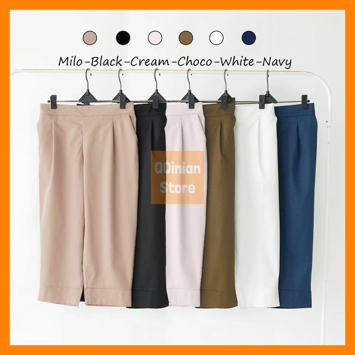 Gambar Celana Panjang Kulot Fashion QQinian Bahan Katun Twill PE Polyester Warna Milo Black Cream Choco White Navy Kantong Karet Grosir - Cream dari QQinian Store undefined Tokopedia