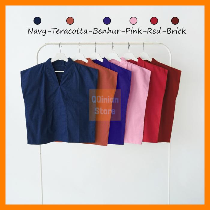 Gambar Blouse Baju Atasan Fashion Floria QQinian Katun Linen Uniqlo Black Maroon Lime Navy Teracotta Benhur Pink Red Brick Lengan Pendek V Neck Grosir - Navy dari QQinian Store undefined Tokopedia