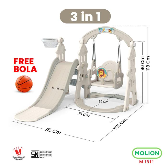 Gambar MOLION SNI Prosotan Mainan Ayunan Anak 5in1 Seluncuran Perosotan Ring Basket Playground Playgym Aman Berstandar 001-M1311 - M1311 ABU 3in1 dari Speedshome undefined Tokopedia