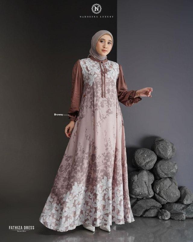 Gambar Fathiza Dress ORI by Nadheera Luxury Official Gamis Terbaru Rayon Premium Busui Friendly Jumbo S - XXXL Dress Kondangan Baju Lebaran 2024 Motif Super Cantik Mewah Modis Modern Kekinian - browny, M dari Distributor Arrafi Fashion undefined Tokopedia