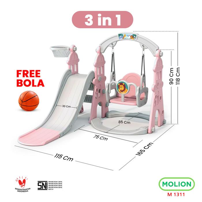 Gambar MOLION SNI Prosotan Mainan Ayunan Anak 5in1 Seluncuran Perosotan Ring Basket Playground Playgym Aman Berstandar 001-M1311 - M1311 PINK 3in1 dari Speedshome undefined Tokopedia