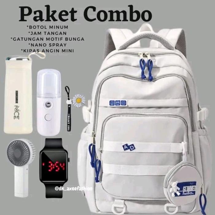 Gambar Tas Sekolah Perempuan Paket Combo Tas Polos Lengkap Banyak Bonusnya Ransel sekolah Anak Perempuan SD SMP - AD Abu Combo dari miollshop undefined Tokopedia