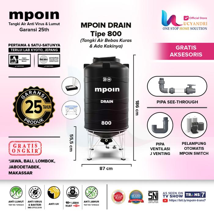 Gambar Toren Air 800 L Mpoin 800 Drain Tangki Air Mpoin Plus 670 L Tandon - Hitam dari Lucyandri Official undefined Tokopedia