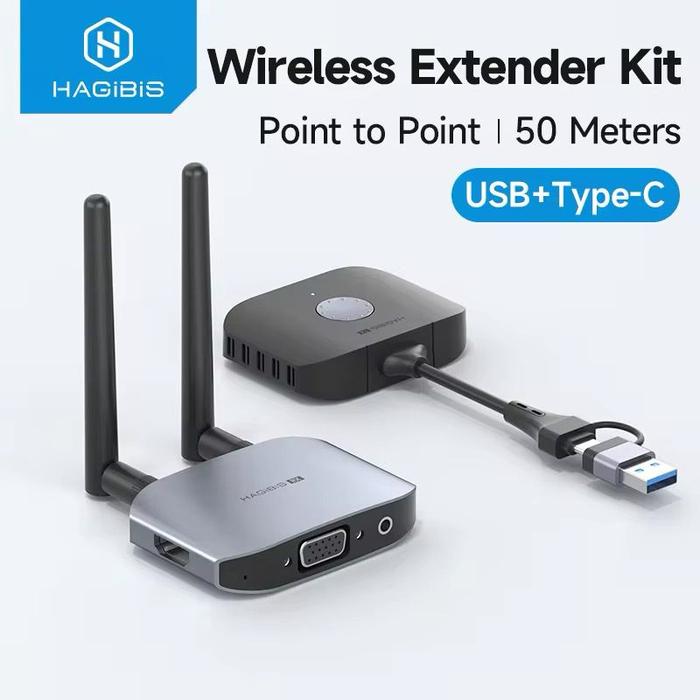 Gambar HAGIBIS WIRELESS HDMI TRANSMITTER AND RECEIVER KIT TYPE-C USB DUAL PLUG EXTENDER TV DONGLE FOR HD DISPLAY PROJECTOR - 1 Set TX RX dari HAGiBiS Indonesia Store undefined Tokopedia