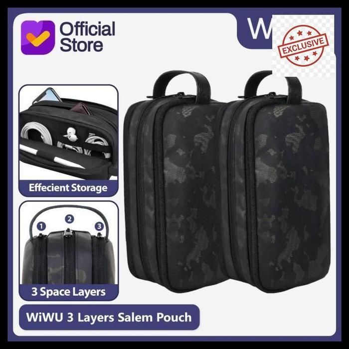 Gambar new pouch wiwu salem travel 3 layer accessories gadget storage organizer high quality - Black dari Gryzlly pedia undefined Tokopedia