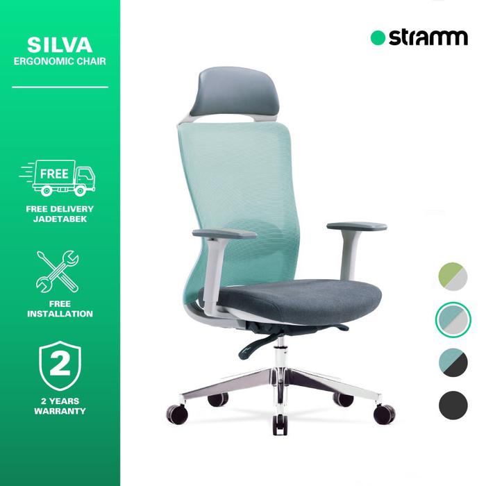 Gambar Kursi Kantor Ergonomis Stramm Silva I with Aluminium Footbase - Blue on Grey, Chair Only dari Stramm undefined Tokopedia