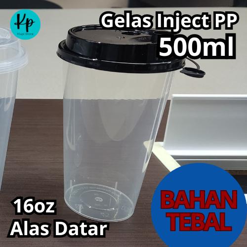 Gambar Gelas Plastik Injection PP 16oz 500ml Alas Datar + Tutup Putih/Hitam/Transparan isi 25 pcs - Hitam dari Kiupi Baking undefined Tokopedia