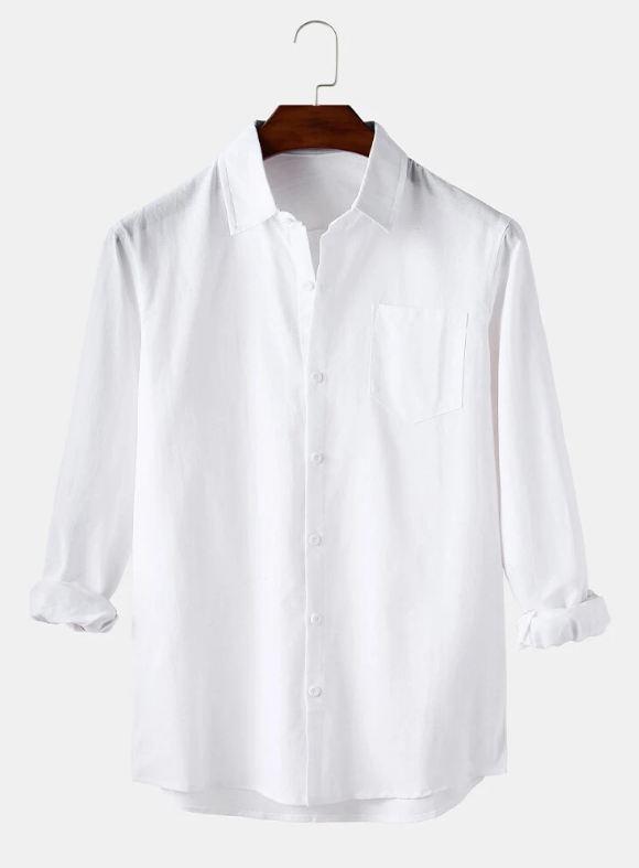 Gambar Kemeja Polos Katun untuk Pria Lengan Panjang Atasan Pria Solid Kerah Turn Down Formal - Putih, XL dari LRDAccesories undefined Tokopedia