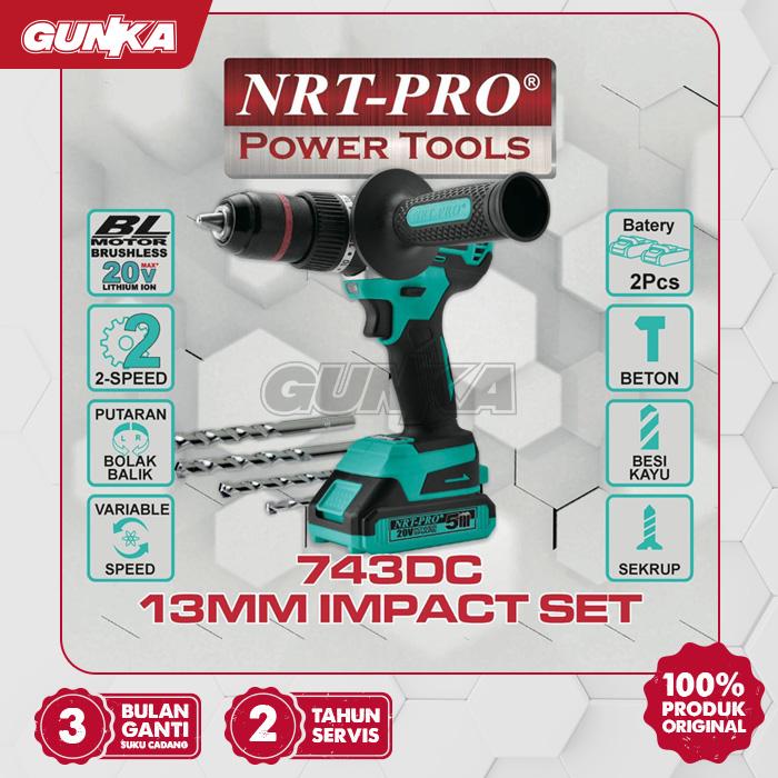 Gambar Brushless Impact Drill 20V (13 mm 2B1C) NRT-Pro 743DC Mesin Bor Tembok Impak Beton Baterai Lithium Besi Kayu dari INGCO Tools by GUNKA undefined Tokopedia