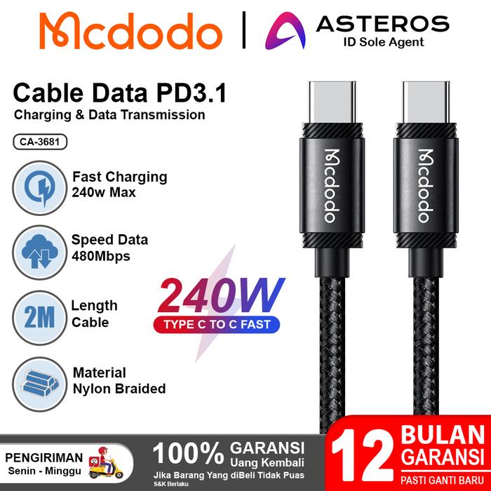 Gambar MCDODO Kabel Data USB C To C 3.1 Fast Charging 5A 240w For iPad Macbook Pro - CA-3681 2M dari Mcdodo Official Indonesia undefined Tokopedia
