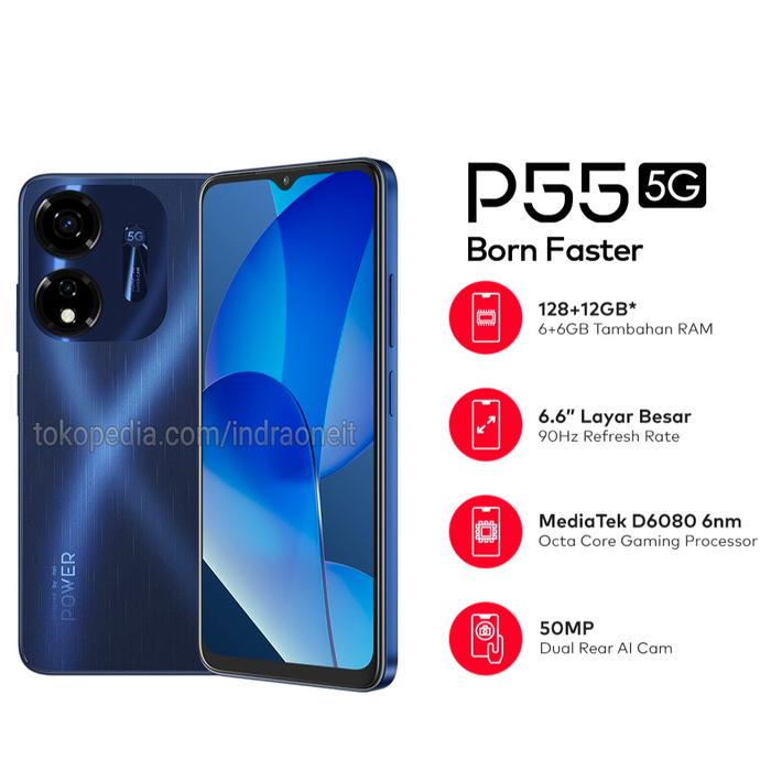 Gambar Itel P55 5G 6/128 6GB/128GB Dimensity 6080 New BNIB No Repack Garansi Resmi - Biru dari indraoneit undefined Tokopedia