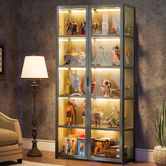 Gambar lemari kaca hias+lampu LED/ lemari pajangan/ lemari kaca tas sepatu mainan acecoris - Hitam, 80x40x180 dari Elziofurniture 59 undefined Tokopedia