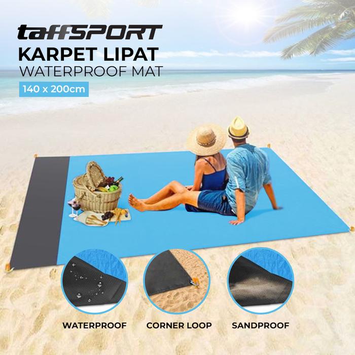 Gambar TaffSPORT Tikar Piknik Lipat Anti Air Pasir Portable Pantai Travel - Biru dari Gadget Therapy undefined Tokopedia
