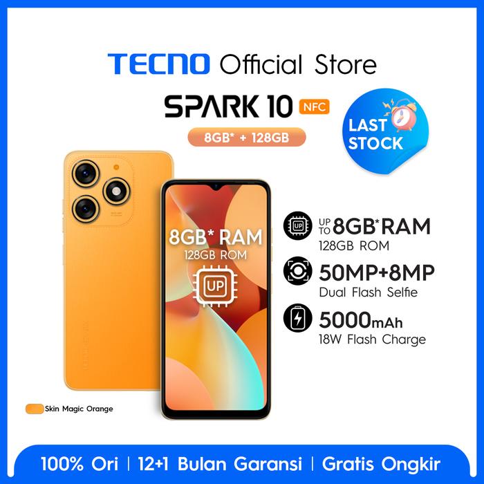 Gambar TECNO SPARK 10 – 8GB*+128GB, 50MP+AI Main Rear with Dual LED Flash + 8MP Front Camera, Helio G37, 6,56” HD+ 90Hz, 5000mAh + 18watt + Type C, Android 13, Garansi 12+1 Bulan dari TECNO Indonesia Shop undefined Tokopedia