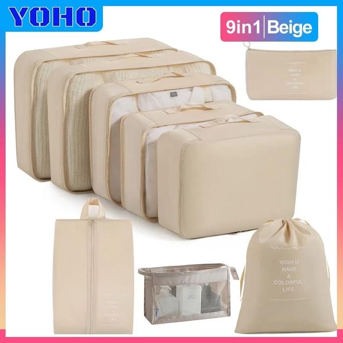 Gambar Tas Travel Organizer Storage Bag Luggage Bag Tas Dalam Koper 9in1 Set 9Pcs SET Travel Luggage Organizer Packing Cubes Set Storage Bag Waterproof Laundry Bag Traveling Accessories - Beige dari YOHOID undefined Tokopedia