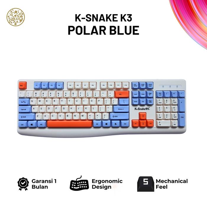 Gambar K-Snake K3 Keyboard 100% Keys Mechanical Feel Non RGB Light Laptop / Computer Koneksi Kabel - Pollar Blue dari SAKURAKUCO undefined Tokopedia