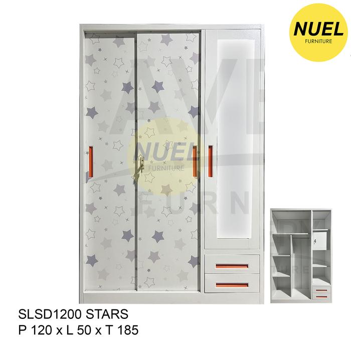 Gambar NUEL Lemari Pakaian Besi 3 Pintu /  Lemari Baju Minimalis Full Cermin Avery - SLSD Stars dari NuelFurniture undefined Tokopedia