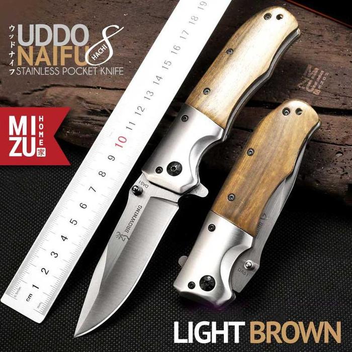 Gambar Uddonaifu-Hachi Stainless Pocket Knife Portable Folding Knife Pisau Saku Lipat Serbaguna Browning Allshop - LIGHT BROWN dari kyzen store undefined Tokopedia