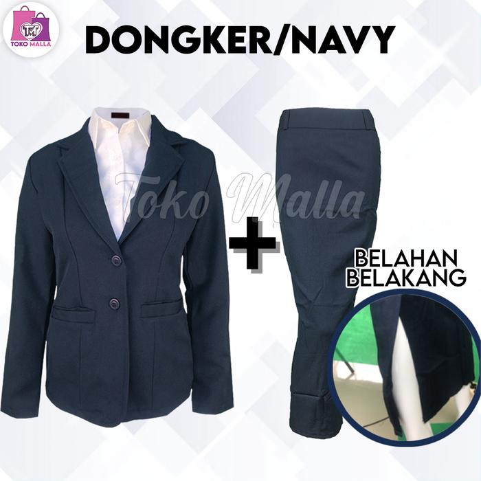 Gambar Pakaian Kantor Wanita Rok Blezer Satu Set Jas Kerja Perempuan One Set Blazer Rok Panjang Sepan Model Belahan Belakang Stelan Blazer Perempuan - Dongker/Navy, XL dari Toko malla undefined Tokopedia