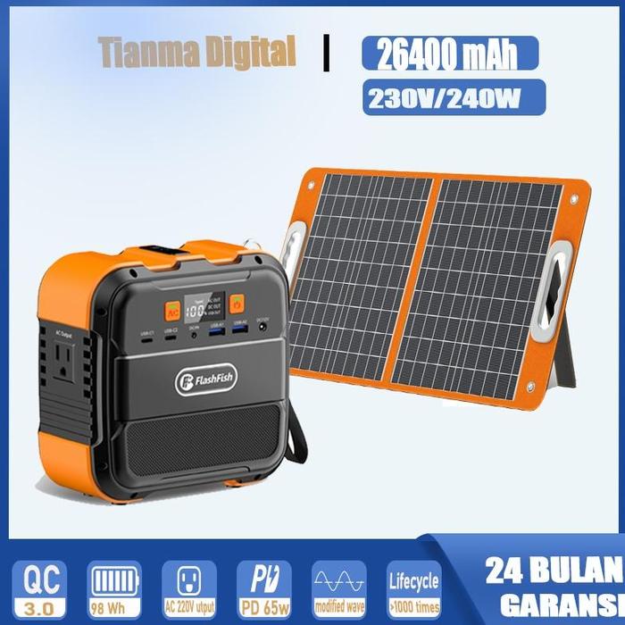 Gambar ** Power Station 120W + Solar Panel TSP60W A101 Genset Pure Sine Wave 220V Emergency Power Supply Portable powerstation Powerbank Camping portable generators for home ** - A101+60W dari ygAstoree undefined Tokopedia