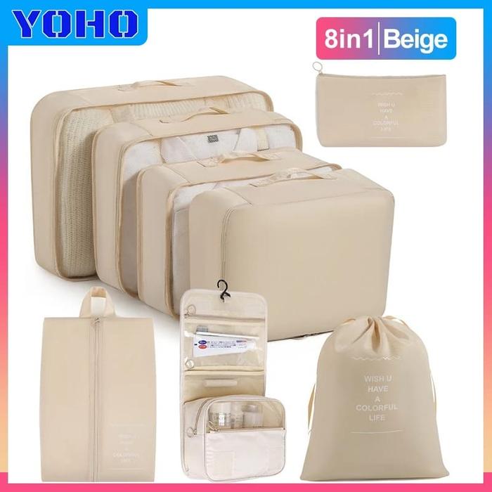 Gambar Tas Travel Organizer Storage Bag Luggage Bag Tas Dalam Koper 8in1(7in1+tas make up) Set 8Pcs SET Travel Luggage Organizer Packing Cubes Set Storage Bag Waterproof Laundry Bag Traveling Accessories - Beige dari YOHOID undefined Tokopedia