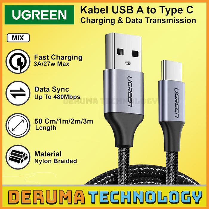 Gambar UGREEN Kabel Data Charger USB Type C Fast Charging 25Cm 50Cm 1M 2M 3M Max 3A Android Oppo Vivo Realme - NYLON BRAIDED, 50CM dari DERUMA TECHNOLOGY OFFICIAL undefined Tokopedia