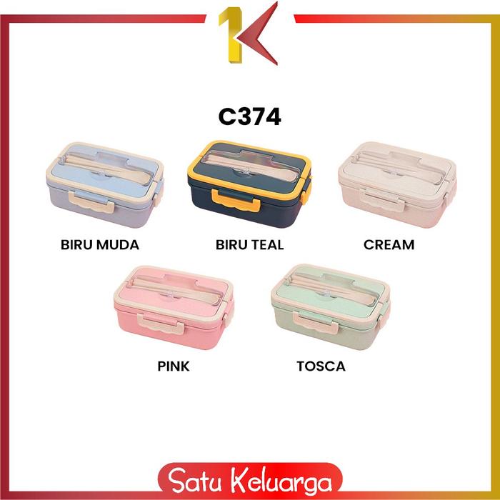 Gambar SK-C374 Lunch Box Set Sendok Sumpit Kotak Bekal Makan Wheat Straw - C374, BIRU TEAL dari Satukeluarga undefined Tokopedia