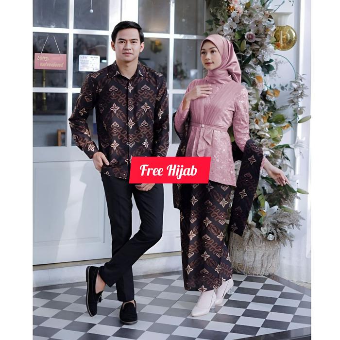 Gambar Couple Batik Kebaya Brokat Lamaran Wisuda Free Hijab - Avena Rose, Cople Kemeja XL dari Murai Collection undefined Tokopedia