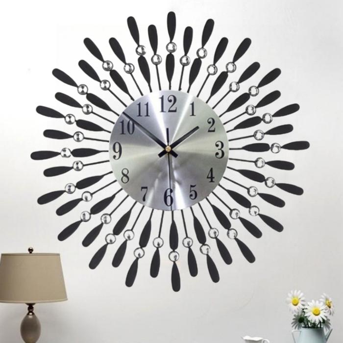 Gambar Jam Dinding 3D Bulat Besar Hiasan Rumah Ruang Tamu Mewah - Hitam Silver dari Wollmart Light Center undefined Tokopedia