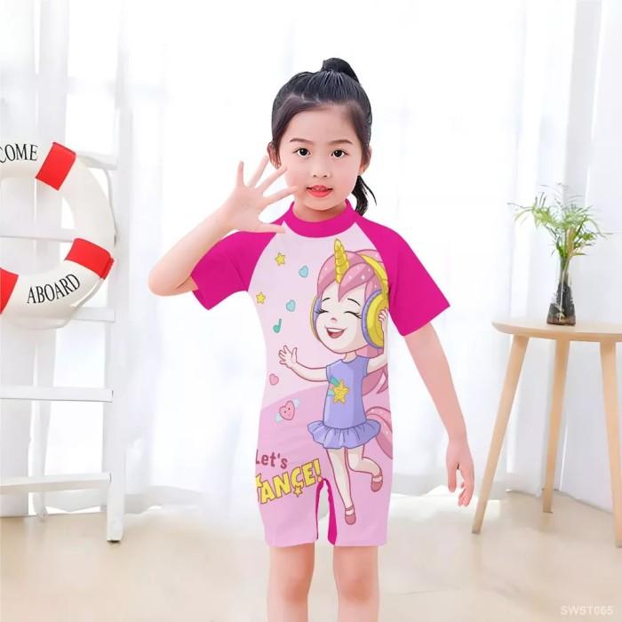 Gambar Baju Renang Anak Perempuan  - Swimsuit Anak Cewek 1-10Tahun spandeks size S M L XL swimsuit Bayi - PINK DANCE, XL [8-10 THN] dari Aurel Babyshop undefined Tokopedia