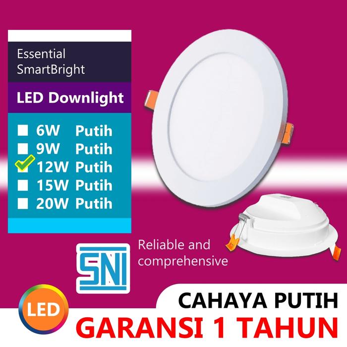 Gambar Lampu LED Downlight Putih 6 Watt 9 Watt 12 Watt 15 Watt 20 Watt - 12 Watt Putih dari Binar Online Binar undefined Tokopedia